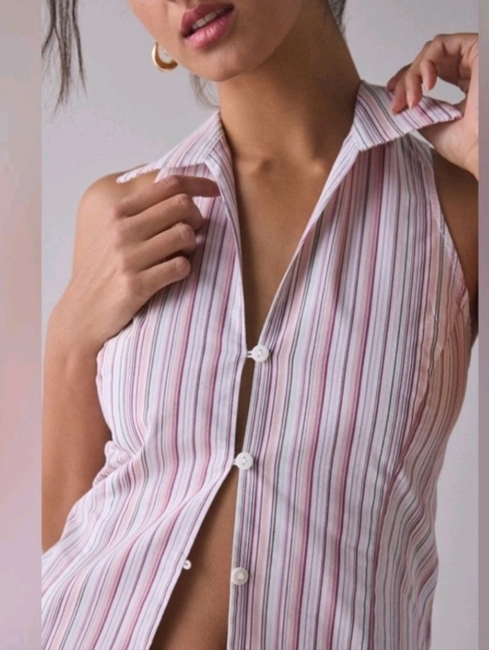 NWT Party Girl Cotton-Blend Button Down Sleeveless Shirt - Picture 4 of 9